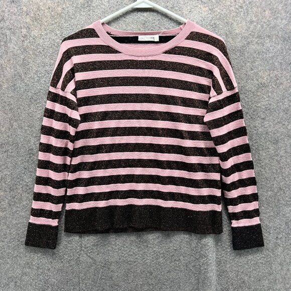 Rag & bone Sweatshirt Womens XS Black Pink Metallic Striped Pullover Knit Wool - Picture 1 of 10